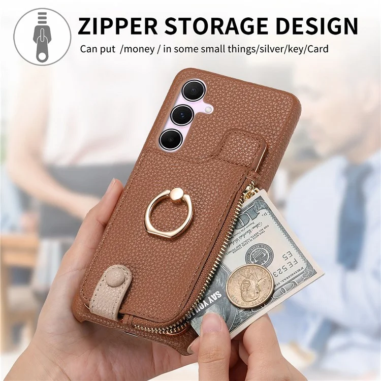 Étui Y3 pour Samsung Galaxy A55 5G RFID Blocking Phone Wallet Cover Supports Magnetic Car Holder - Marron