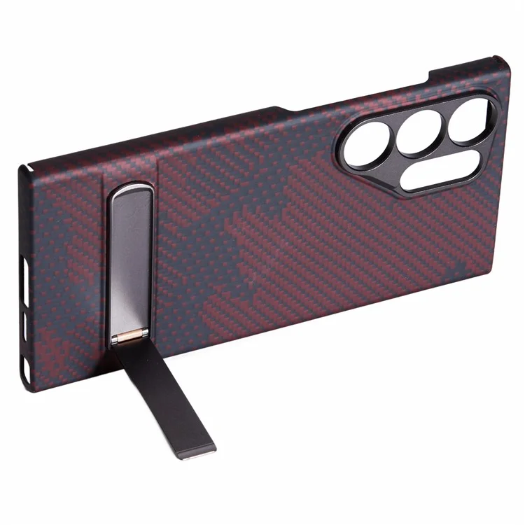 For Samsung Galaxy S24 Ultra  Case Aramid Fiber Camouflage Pattern Kickstand Phone Cover - Black