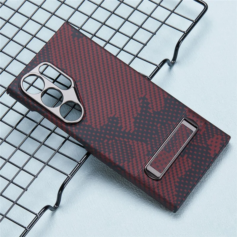 For Samsung Galaxy S24 Ultra  Case Aramid Fiber Camouflage Pattern Kickstand Phone Cover - Black