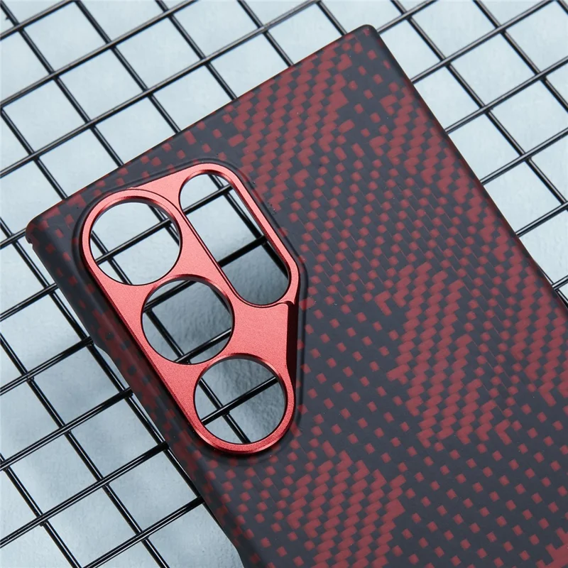 Para Samsung Galaxy S24 Ultra  Case Aramid Fiber Camouflage Pattern Kickstand Phone Cover - Red