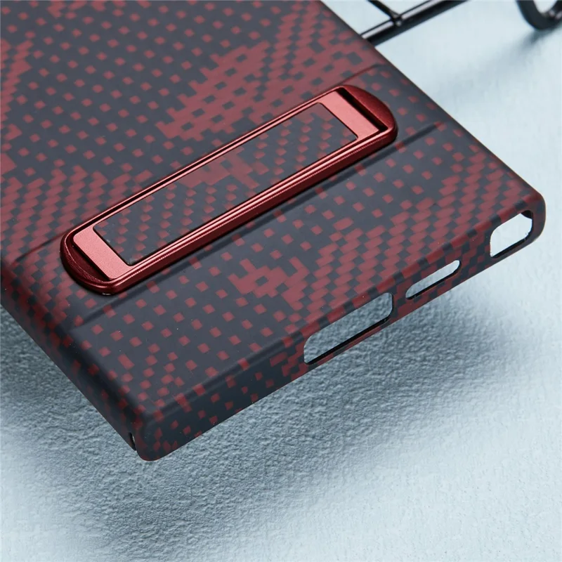 Para Samsung Galaxy S24 Ultra  Case Aramid Fiber Camouflage Pattern Kickstand Phone Cover - Red