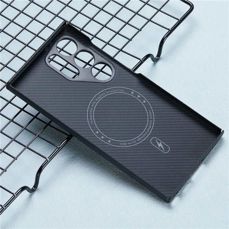 Pour Samsung Galaxy S24 Ultra Coque Magnétique Étui Fibre d'Aramide Texture Fine 600D avec Protecteur de Lentille en Métal