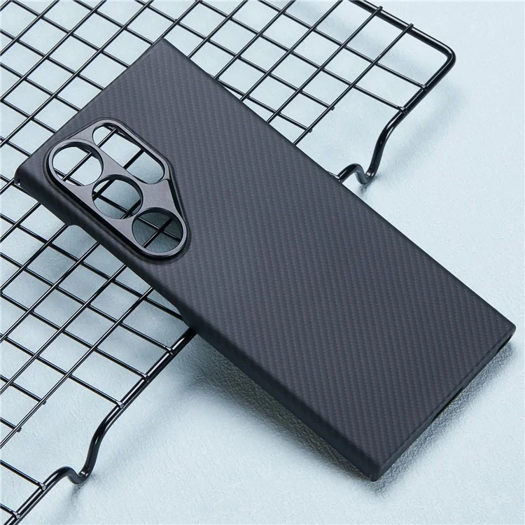 Pour Samsung Galaxy S24 Ultra Coque Magnétique Étui Fibre d'Aramide Texture Fine 600D avec Protecteur de Lentille en Métal
