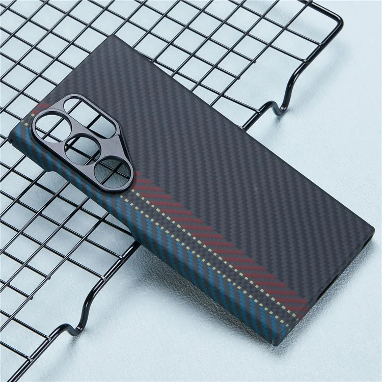 For Samsung Galaxy S24 Ultra Phone Case Aramid Fiber Back Cover with Metal Lens Protector