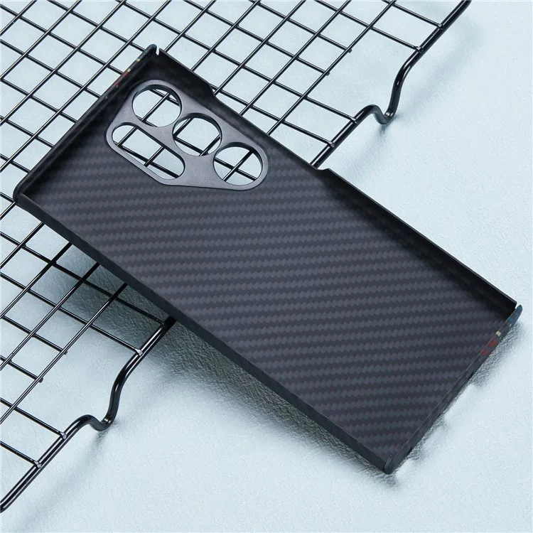 For Samsung Galaxy S24 Ultra Phone Case Aramid Fiber Back Cover with Metal Lens Protector