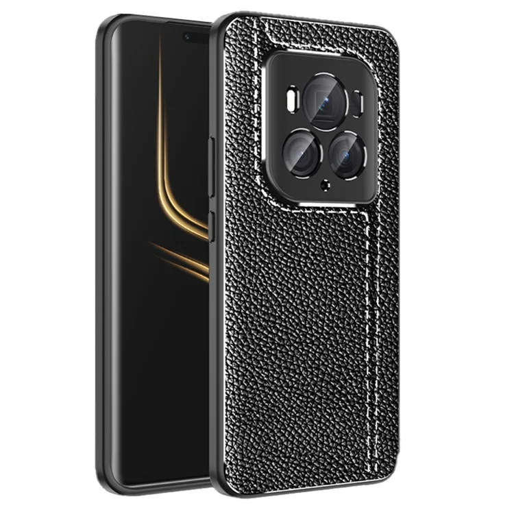 Para Honor Magic6 Ultimate 5G Case Non-Slip Grip Litchi Texture TPU Phone Cover - Negro