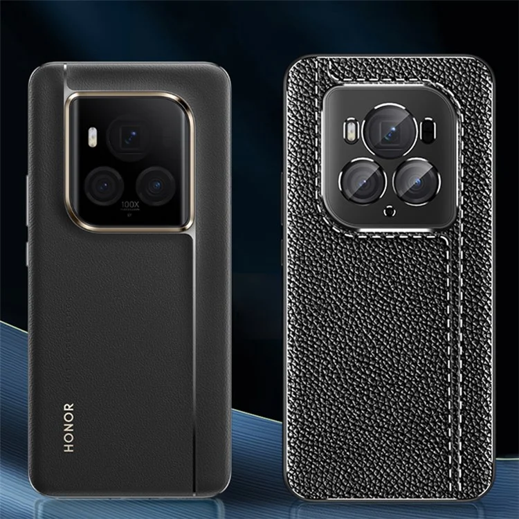 Para Honor Magic6 Ultimate 5G Case Non-Slip Grip Litchi Texture TPU Phone Cover - Negro
