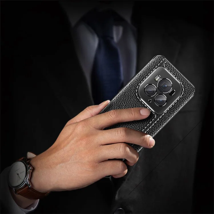 Para Honor Magic6 Ultimate 5G Case Non-Slip Grip Litchi Texture TPU Phone Cover - Negro