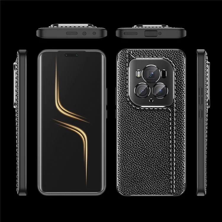 Para Honor Magic6 Ultimate 5G Case Non-Slip Grip Litchi Texture TPU Phone Cover - Negro