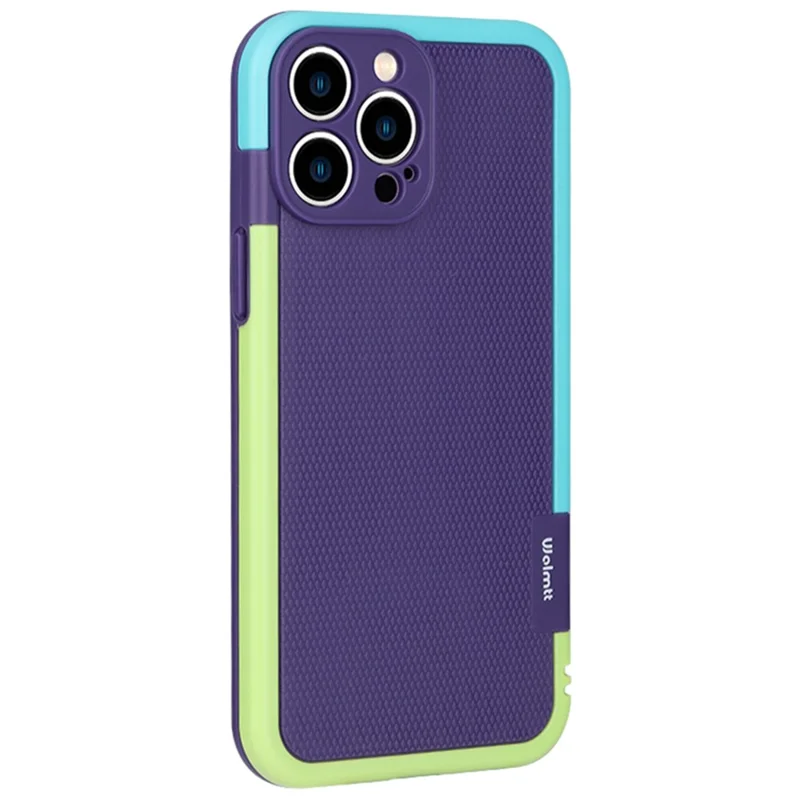 WOLMTT For iPhone 15 Pro Max Case Dual Color Frame Rhombus Texture PC+TPU Phone Cover - Purple