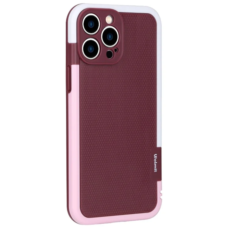 WOLMTT Para iPhone 15 Pro Case Dual Color Frame Rhombus Texture PC+TPU Phone Back Cover - Vermelho