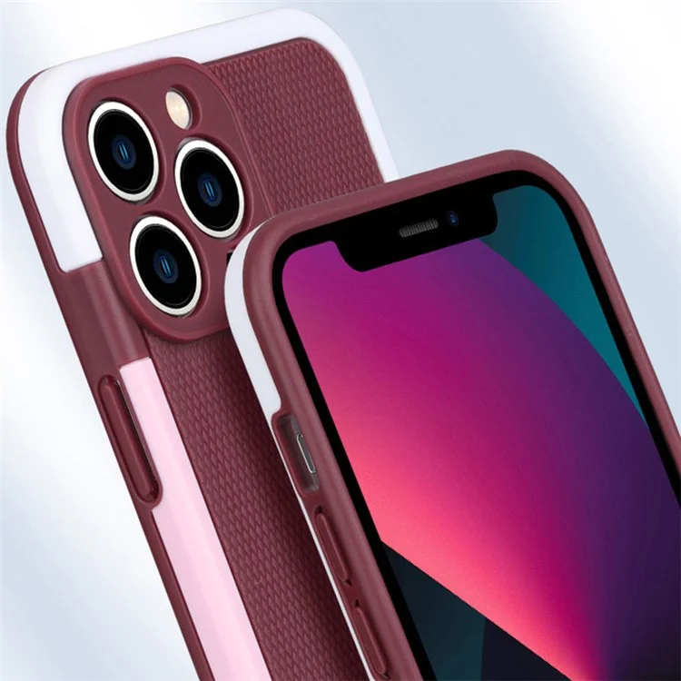 WOLMTT Para iPhone 15 Pro Case Dual Color Frame Rhombus Texture PC+TPU Phone Back Cover - Vermelho