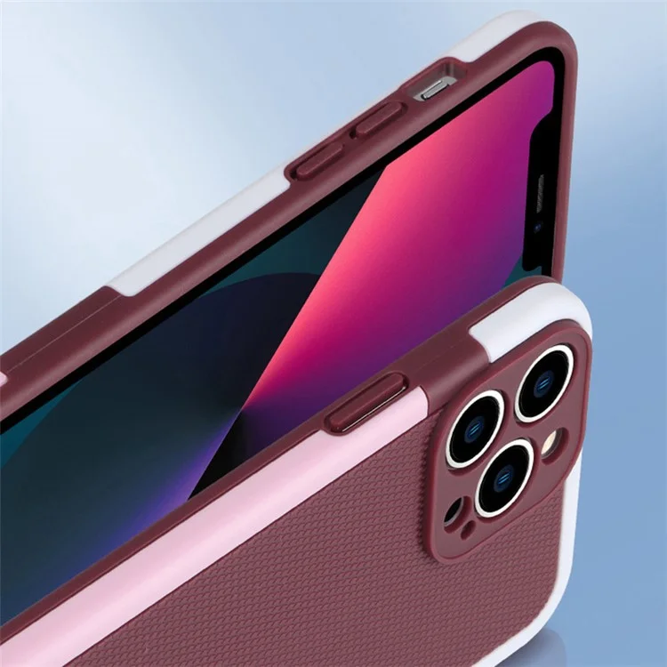 WOLMTT Para iPhone 15 Pro Case Dual Color Frame Rhombus Texture PC+TPU Phone Back Cover - Vermelho