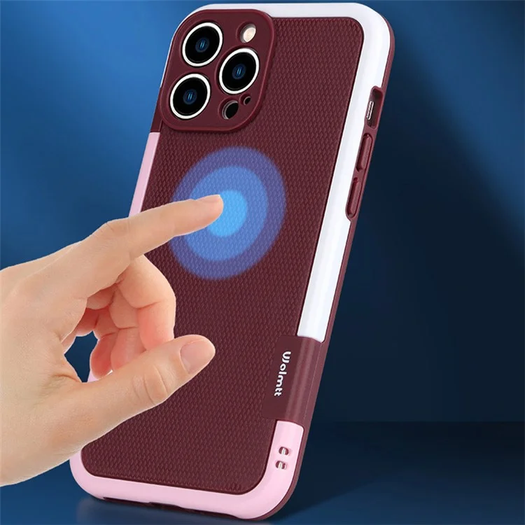 WOLMTT Para iPhone 15 Pro Case Dual Color Frame Rhombus Texture PC+TPU Phone Back Cover - Vermelho