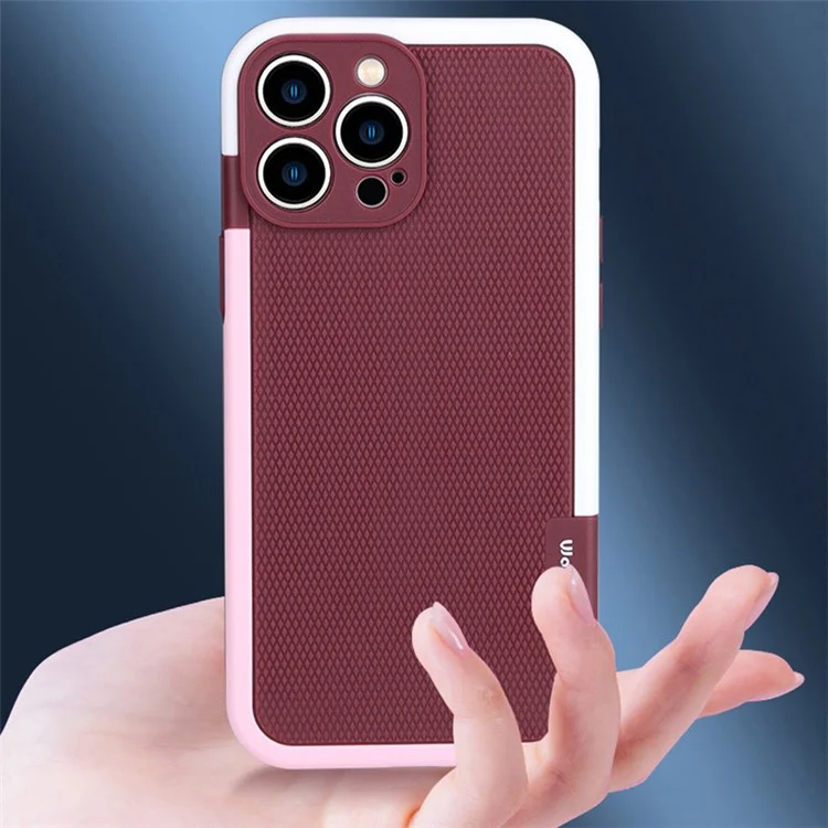 WOLMTT Para iPhone 15 Pro Case Dual Color Frame Rhombus Texture PC+TPU Phone Back Cover - Vermelho