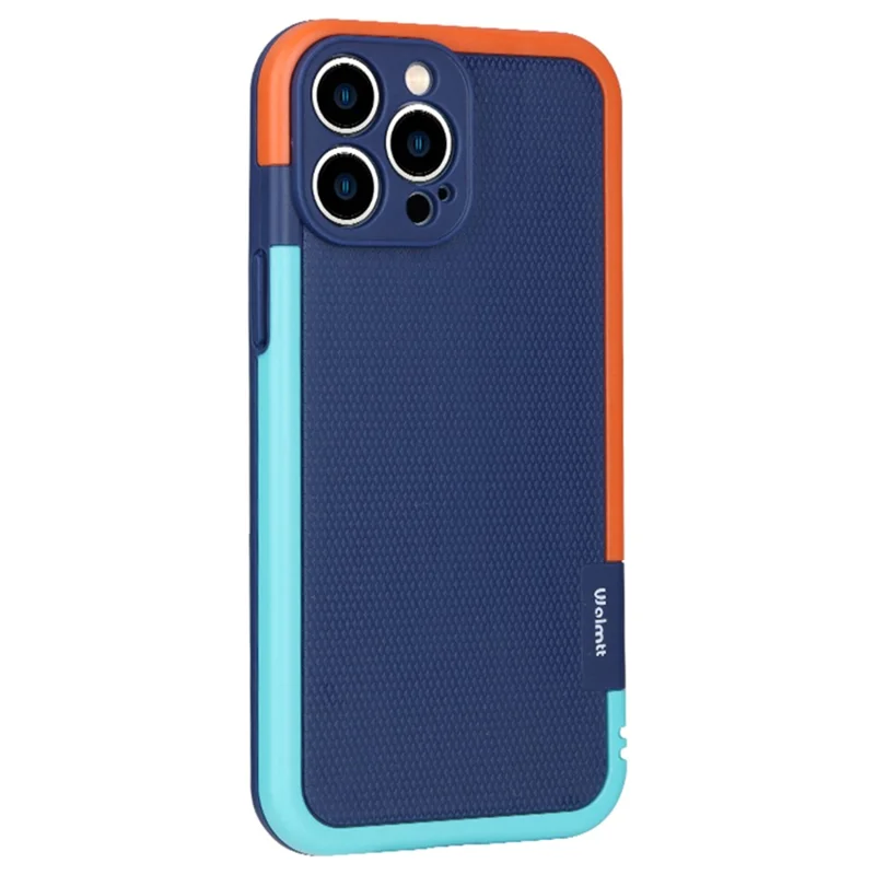 WOLMTT For iPhone 15 Pro Case Dual Color Frame Rhombus Texture PC+TPU Phone Back Cover - Dark Blue