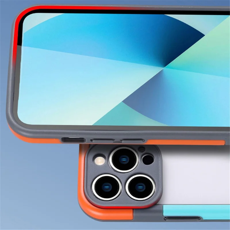WOLMTT For iPhone 15 Pro Max Anti-scratch Case Dual Color Frame PC+TPU Phone Cover - Blue+Orange