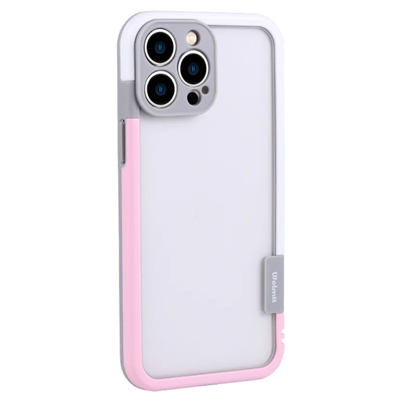 WOLMTT For iPhone 15 Pro Max Anti-scratch Case Dual Color Frame PC+TPU Phone Cover - Pink+White