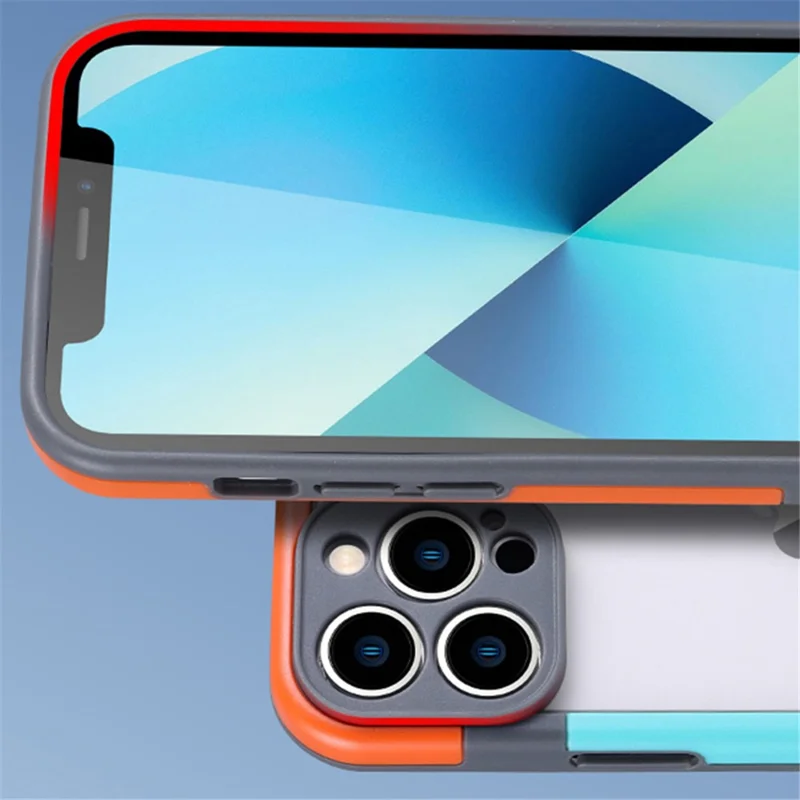 WOLMTT For iPhone 13 Pro Max 6.7 inch Case Dual Color Frame PC+TPU Anti-scratch Phone Cover - Blue+Orange