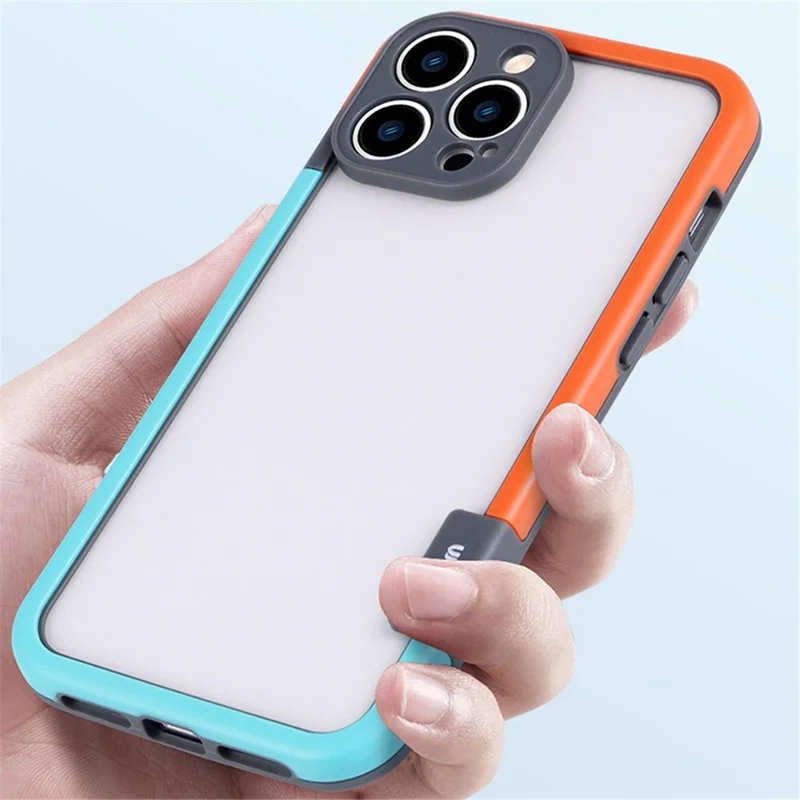 WOLMTT For iPhone 13 Pro Max 6.7 inch Case Dual Color Frame PC+TPU Anti-scratch Phone Cover - Blue+Orange