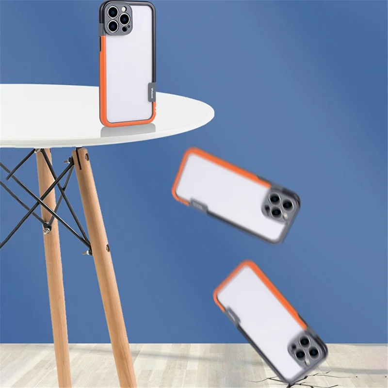 WOLMTT For iPhone 13 Pro Max 6.7 inch Case Dual Color Frame PC+TPU Anti-scratch Phone Cover - Blue+Orange