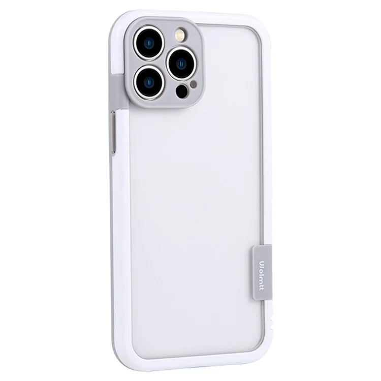 WOLMTT For iPhone 14 Pro Dual Color Frame Case PC+TPU Shockproof Phone Cover - White+White