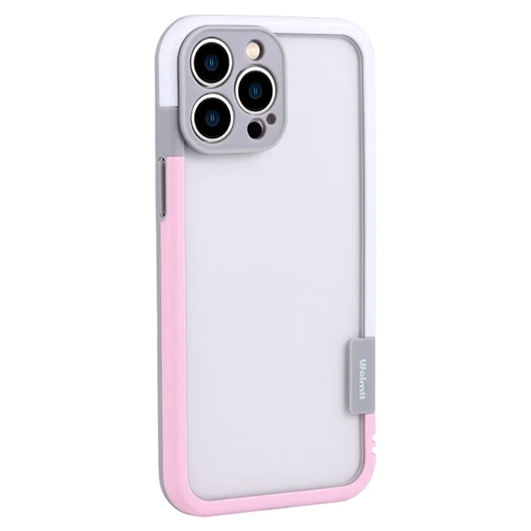 WOLMTT For iPhone 14 Pro Dual Color Frame Case PC+TPU Shockproof Phone Cover - Pink+White