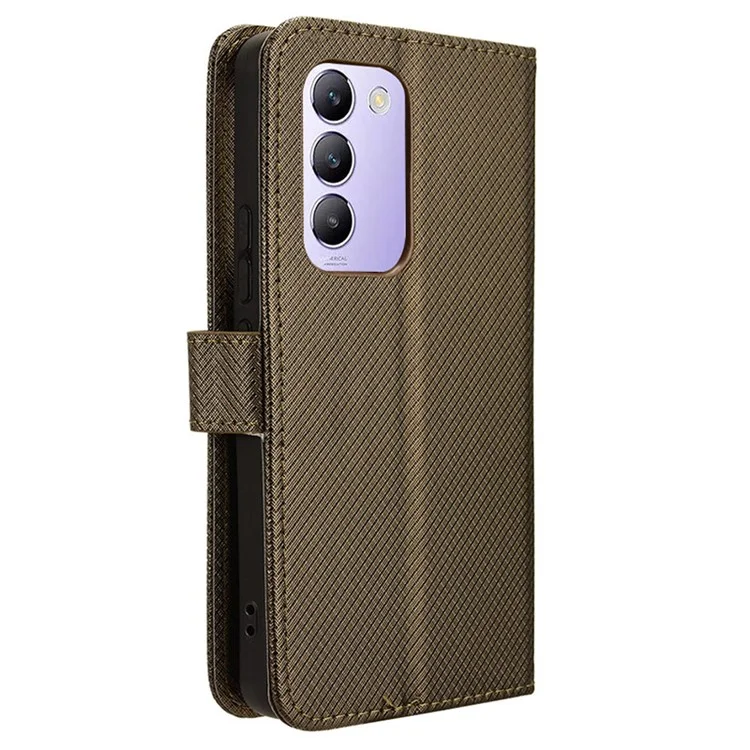 Para vivo Y200e 5G / V40 SE 5G / Y100 5G (Indonesia) / V30 Lite 4G / T3 5G / Y100 4G / V30 SE 5G Funda Diamante Textura Tapa Teléfono - Marrón
