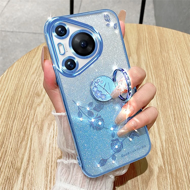 KADEM para Huawei Pura 70 Pro / Pura 70 Pro+ Funda con soporte Rhinestone Flower TPU Carcasa de teléfono - Oro rosa