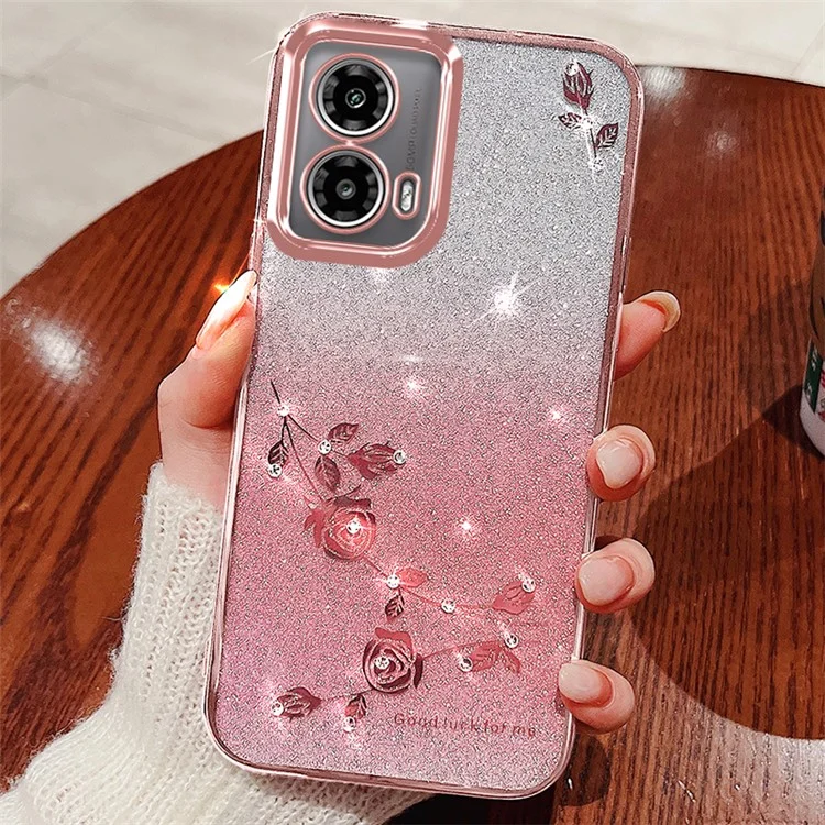 KADEM per Motorola Moto G45 5G / G34 5G Custodia Bling Glitter Flessibile TPU Copertura Protettiva Posteriore - Rosa Oro