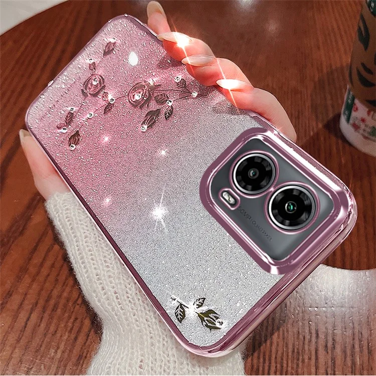 KADEM per Motorola Moto G45 5G / G34 5G Custodia Bling Glitter Flessibile TPU Copertura Protettiva Posteriore - Rosa Oro