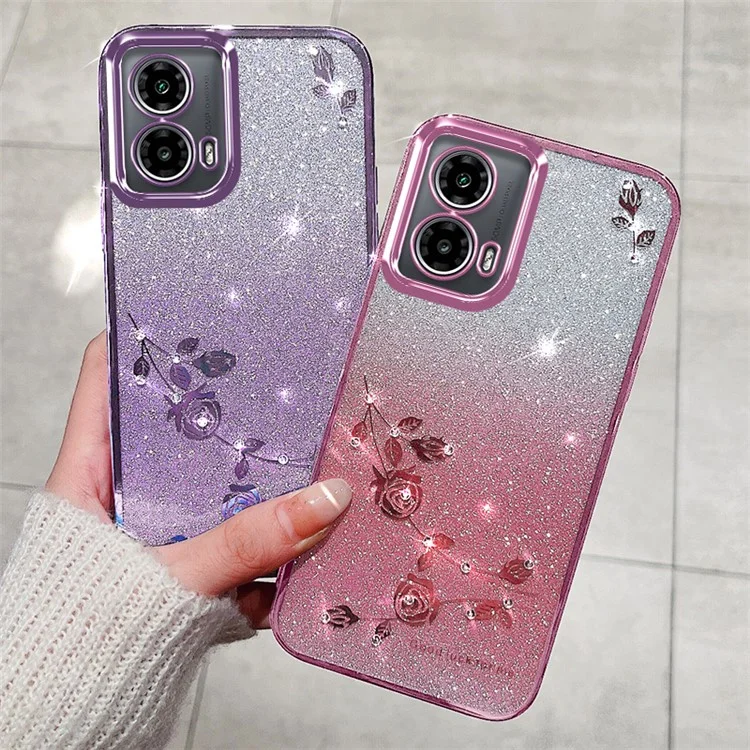 KADEM per Motorola Moto G45 5G / G34 5G Custodia Bling Glitter Flessibile TPU Copertura Protettiva Posteriore - Rosa Oro