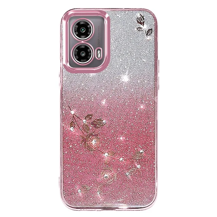 KADEM For Motorola Moto G45 5G / G34 5G Case TPU Glitter Sparkle Phone Protector with Long Lanyard - Rose Gold