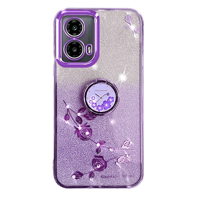 KADEM für Motorola Moto G24 5G / Moto G24 4G Hülle Gradient Rhinestone Blume TPU Handyhülle mit Ständer - Lila