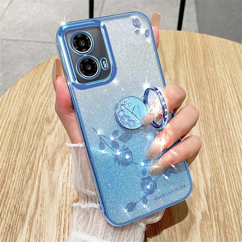 KADEM für Motorola Moto G24 5G / Moto G24 4G Hülle Gradient Rhinestone Blume TPU Handyhülle mit Ständer - Lila
