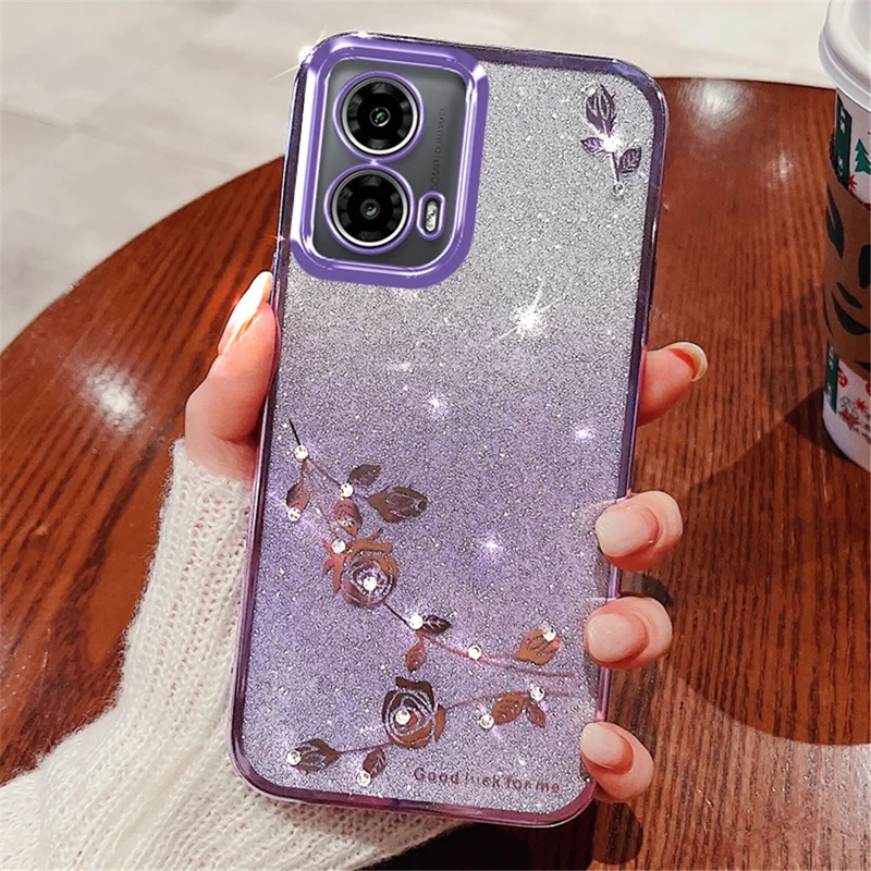 KADEM para Motorola Moto G24 5G / Moto G24 4G Funda Funda de TPU Bling Glitter Rhinestone Phone Guard - Púrpura