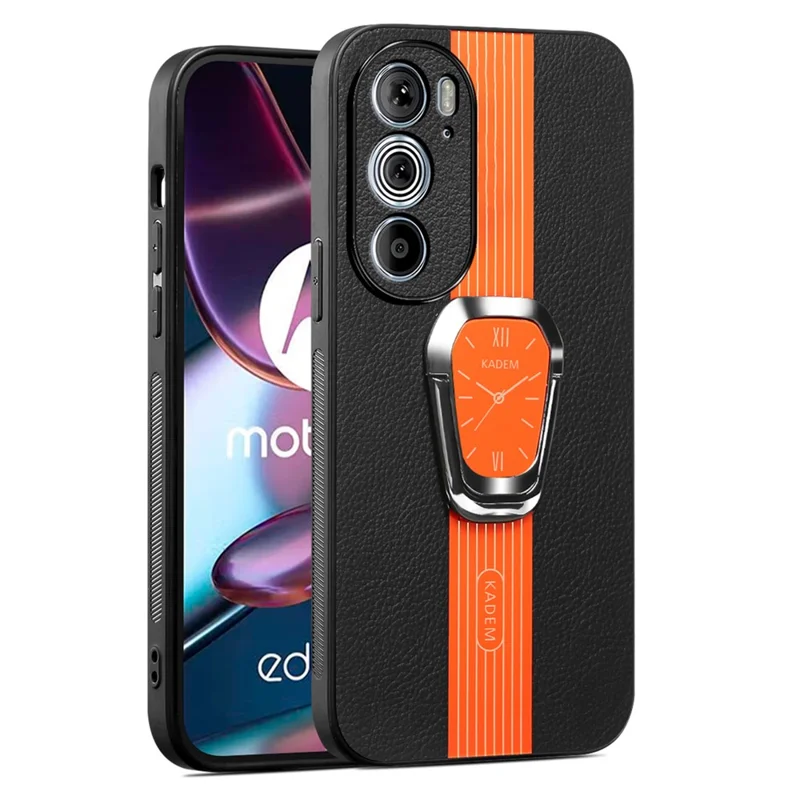 KADEM Pour Motorola Edge 30 Pro (Motorola Edge+ (2022)) Étui Téléphone PU+TPU+Acrylique avec Support - Orange