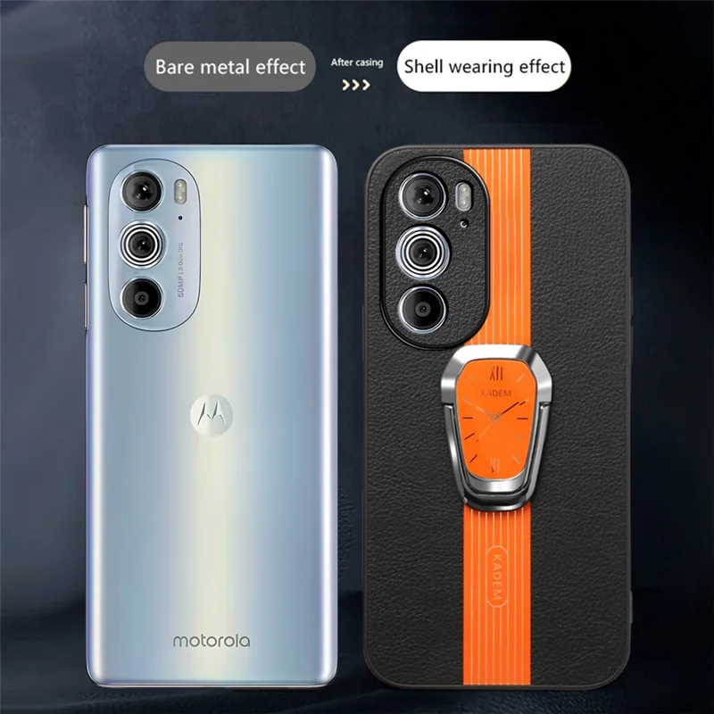 KADEM Pour Motorola Edge 30 Pro (Motorola Edge+ (2022)) Étui Téléphone PU+TPU+Acrylique avec Support - Orange