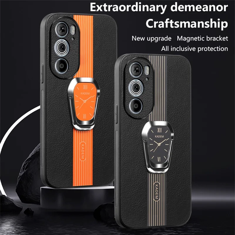 KADEM Pour Motorola Edge 30 Pro (Motorola Edge+ (2022)) Étui Téléphone PU+TPU+Acrylique avec Support - Orange