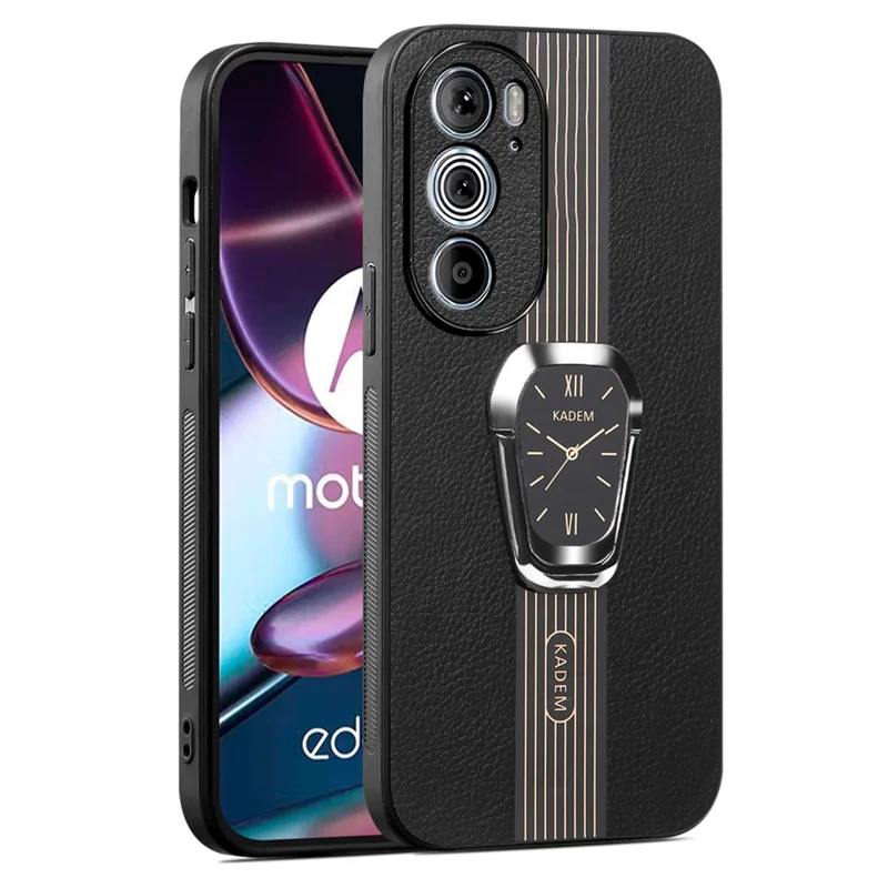 KADEM Pour Motorola Edge 30 Pro (Motorola Edge+ (2022)) Étui Téléphone PU+TPU+Acrylique avec Support - Noir