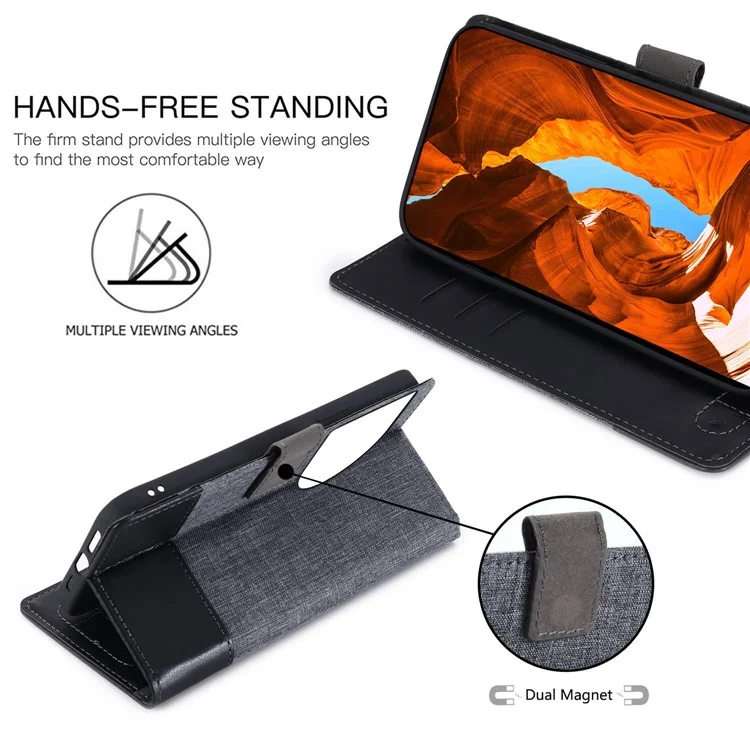 MUXMA MX102 For OnePlus 12 5G Case Magnetic Clasp Canvas+Leather+TPU Phone Wallet Cover - Black