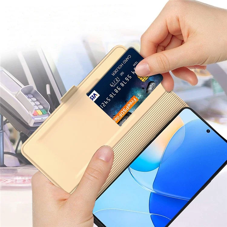 Für Huawei nova 12 SE 4G Hülle Flip Stand PU-Leder Handyhülle mit Kartenfach - Gold