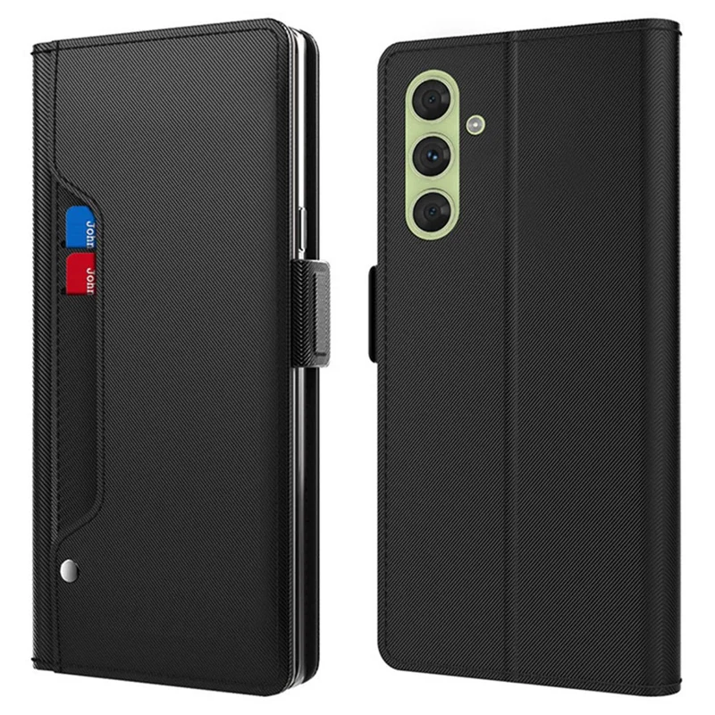 For Samsung Galaxy F15 5G Case Leather Flip Shockproof Phone Cover with Mirror - Black