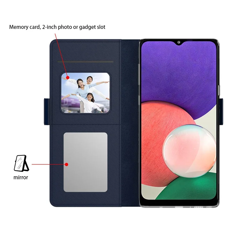 For Samsung Galaxy F15 5G Case Leather Flip Shockproof Phone Cover with Mirror - Blue