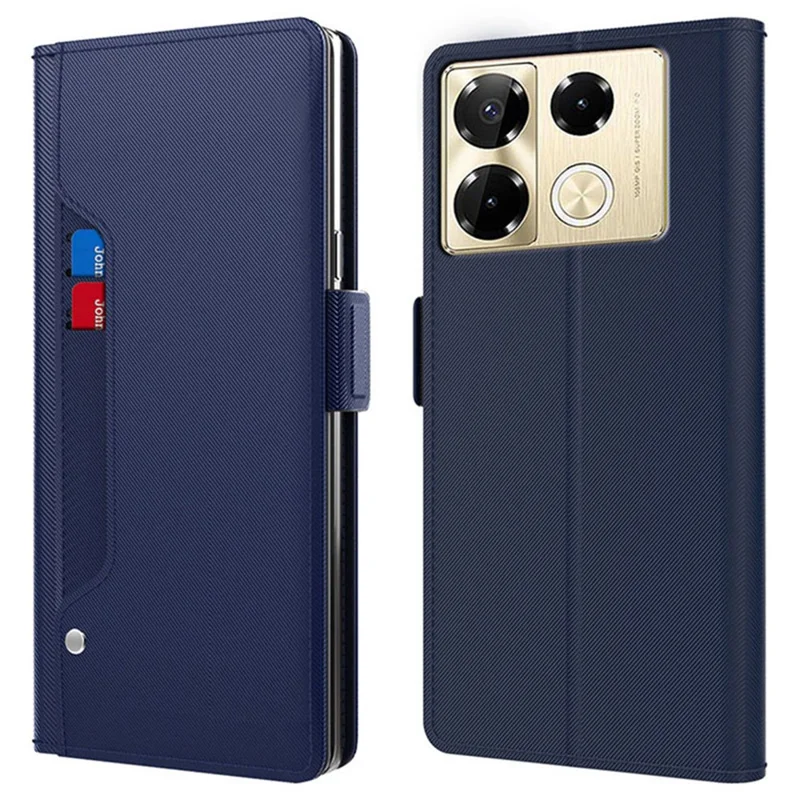 For Infinix Note 40 Pro 5G Case Leather Card Slot Phone Cover with Mirror - Blue