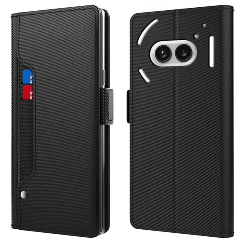 For Nothing Phone (2a) Plus / Phone (2a) Case Leather Shockproof Card Holder Phone Cover with Mirror - Black
