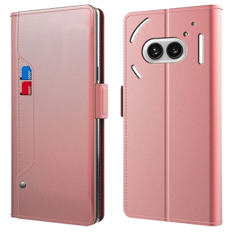 For Nothing Phone (2a) Plus / Phone (2a) Case Leather Shockproof Card Holder Phone Cover with Mirror - Rose Gold