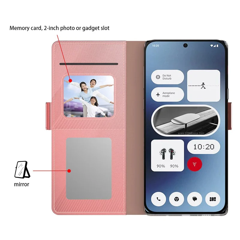 For Nothing Phone (2a) Plus / Phone (2a) Case Leather Shockproof Card Holder Phone Cover with Mirror - Rose Gold