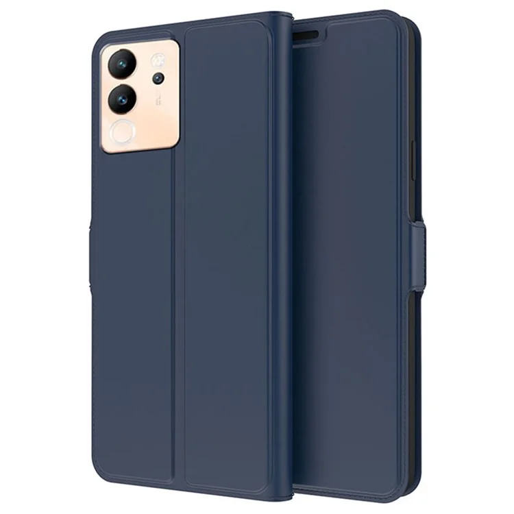 For vivo V30 Lite 5G Cell Phone Case Card Holder Flip Stand PU Leather Protective Cover - Blue
