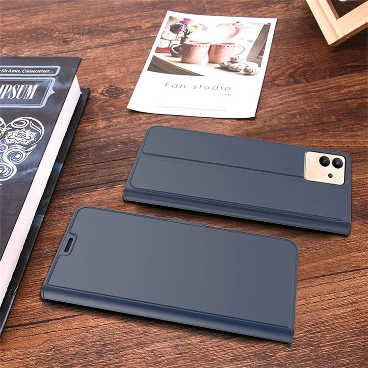 For vivo V30 Lite 5G Cell Phone Case Card Holder Flip Stand PU Leather Protective Cover - Blue